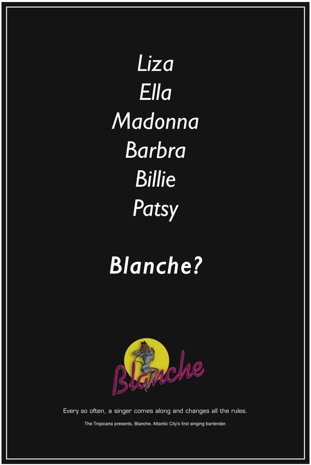 Tropicana Atlantic City's "Blanche the Singing Bartender" backlit poster